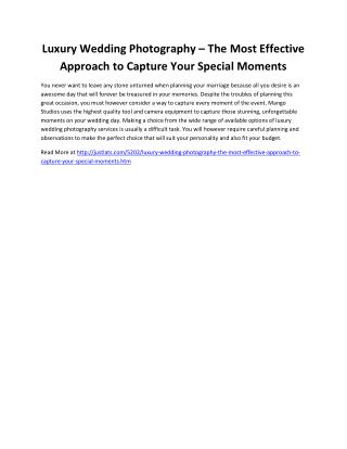 Luxury Wedding Photography – The Most Effective Approach to Capture Your Special Moments