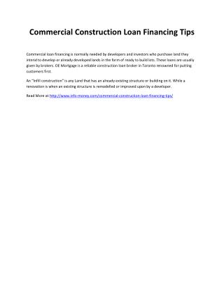 Commercial Construction Loan Financing Tips