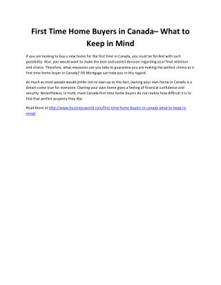 First Time Home Buyers in Canada– What to Keep in Mind