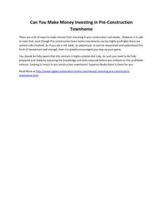 Can You Make Money Investing in Pre-Construction Townhome