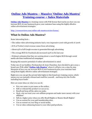 Online Ads Mantra Review-$32,400 bonus & discount