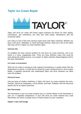 Taylor Ice Cream Repair
