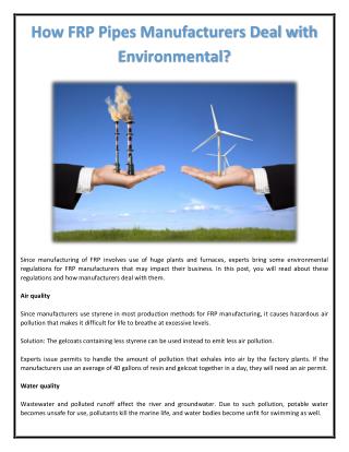 How FRP Pipes Manufacturers Deal with Environmental?