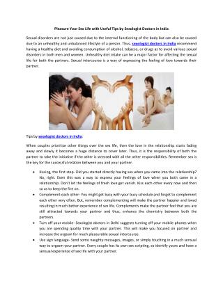 Pleasure Your Sex Life with Useful Tips by Sexologist Doctors in India