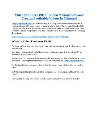 Video Producer PRO review & massive 100 bonus items