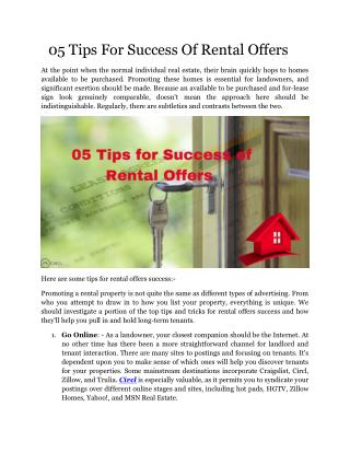 05 Tips For Success Of Rental Offers