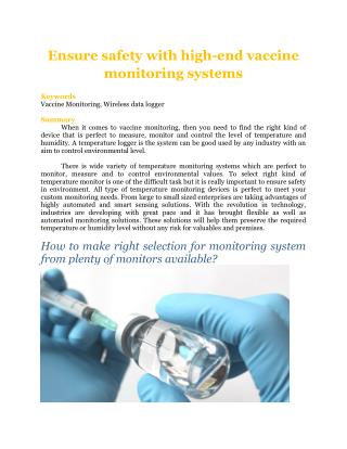 Ensure safety with high-end vaccine monitoring systems