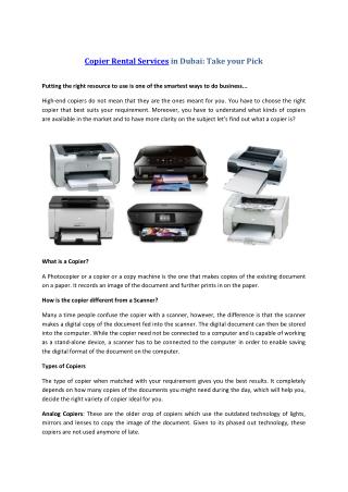 Copier Rental Services in Dubai Take your Pick