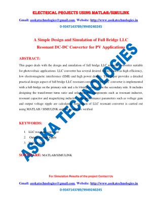 A Simple Design and Simulation of Full Bridge LLC Resonant DC-DC Converter for PV Applications