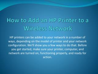 How to Add an HP Printer to a Wireless Network