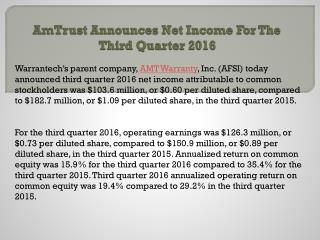 Am trust announces net income for the third quarter 2016