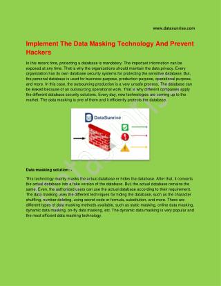 Implement The Data Masking Technology And Prevent Hackers