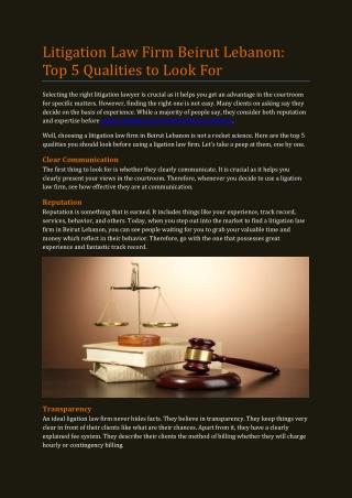 Litigation Law Firm Beirut Lebanon: Top 5 Qualities to Look For
