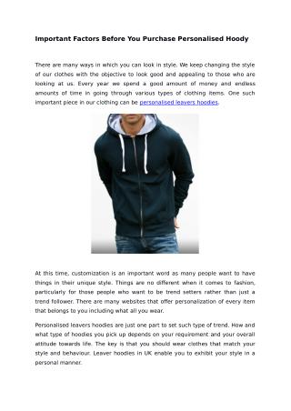 Important Factors Before You Purchase Personalised Hoody