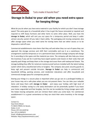 Storage in Dubai to your aid when you need extra space for keeping things