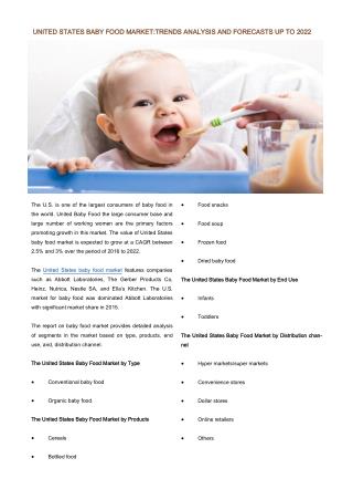 United States Baby Food Market: Prospects, Trends, Market Size and Forecasts up to 2022