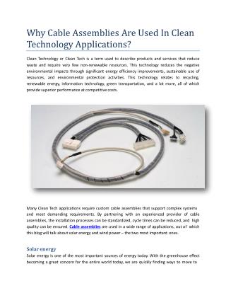 Why Are Cable Assemblies Used In Clean Technology Applications? Miracle Electronics