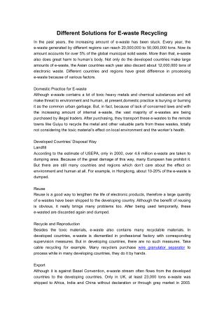 Different Solutions for E-waste Recycling