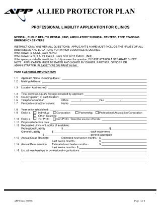 Professional Liability Application for Clinics