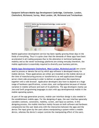 Eastpoint Software Mobile App Development Cambridge, Colchester, London, Chelmsford, Richmond, Surrey, West London, UK,