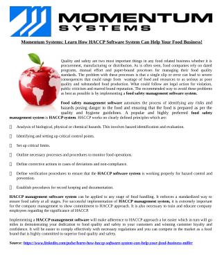 Momentum Systems: Learn How HACCP Software System Can Help Your Food Business!
