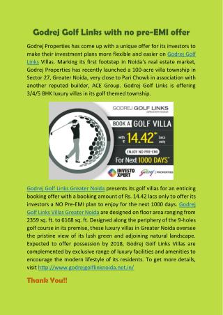 Godrej Golf Links with no pre-EMI offer