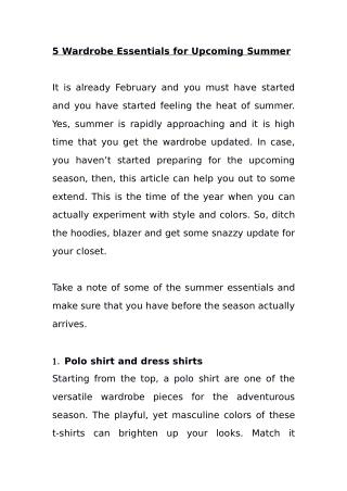 5 Wardrobe Essentials for Upcoming Summer
