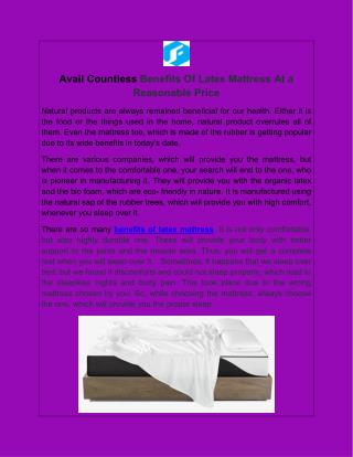 Avail Countless Benefits Of Latex Mattress At a Reasonable Price