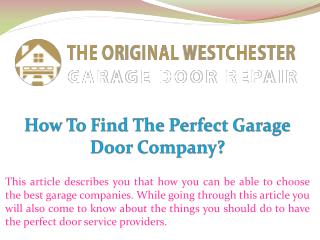 How To Find The Perfect Garage Door Company