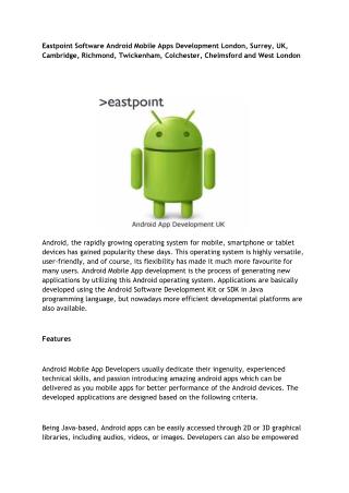 Eastpoint Software Android Mobile Apps Development London, Surrey, UK, Cambridge, Richmond, Twickenham, Colchester, Chel