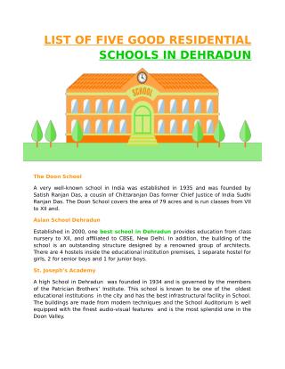 LIST OF FIVE GOOD RESIDENTIAL SCHOOLS IN DEHRADUN