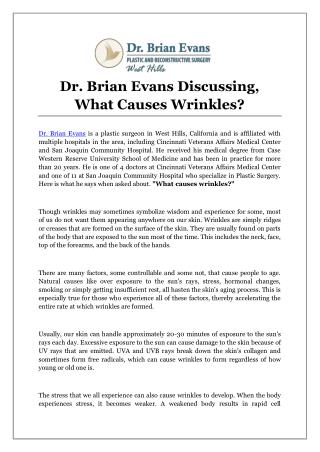 Dr. Brian Evans Discussing, What Causes Wrinkles?