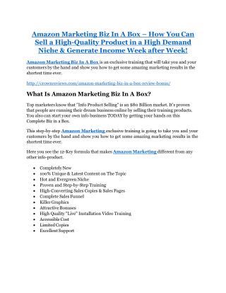 Amazon Marketing Biz In A Box Review and (FREE) Amazon Marketing Biz In A Box $24,700 Bonus