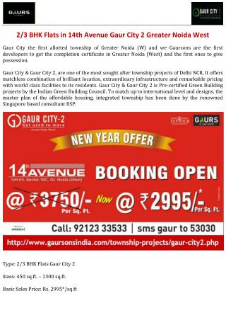 2/3 BHK Flats in 14th Avenue Gaur City 2 Greater Noida West