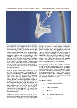 Transcatheter mitral valve replacement (TMVR) Market – Global Industry Analysis, Size, Share, Trends and Forecast, 2014