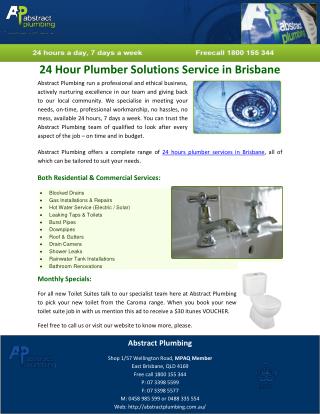 24 Hour Plumber Solutions Service in Brisbane