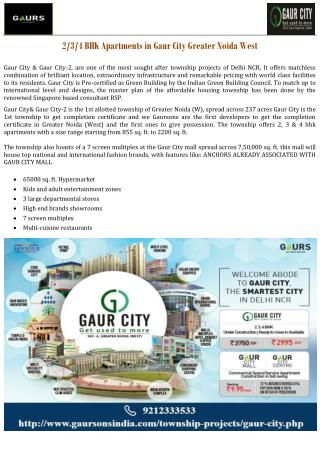 2/3/4 BHK Apartments in Gaur City Greater Noida West