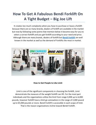 How To Get A Fabulous Bendi Forklift On A Tight Budget – Big Joe Lift