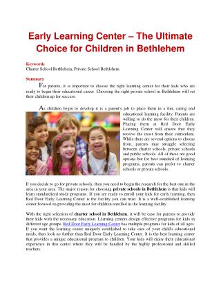 Early Learning Center – The Ultimate Choice for Children in Bethlehem