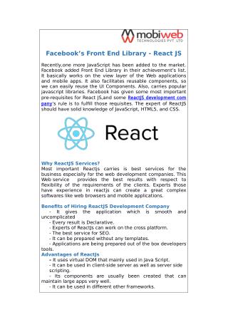 Facebook’s Front End Library - React JS