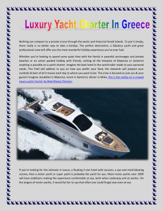 Luxury Yacht Charter In Greece