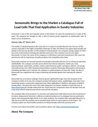 Sensomatic Brings to the Market a Catalogue Full of Load Cells