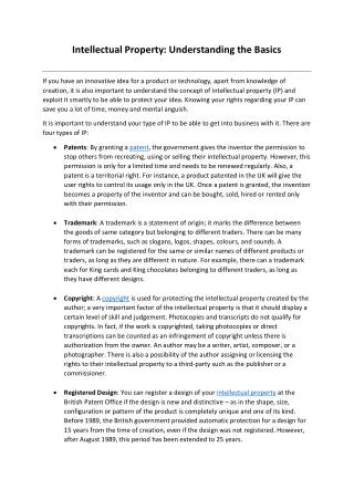 Intellectual Property - Understanding the Basics