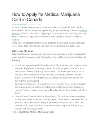 How to Apply for Medical Marijuana Card in Canada