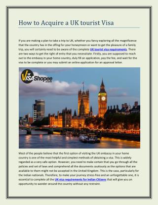 How to Acquire a UK tourist Visa