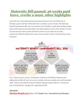 Maternity Bill Passed - 26 Weeks Paid Leave, Creche a Must, Other Highlights
