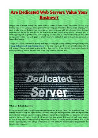 Are Dedicated Web servers Value Your Business?