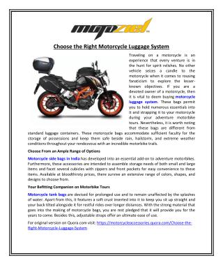 Choose the Right Motorcycle Luggage System