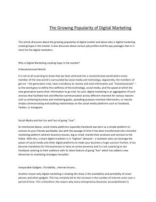 The Growing Popularity of Digital Marketing