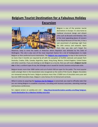 Belgium tourist destination for a fabulous holiday excursion